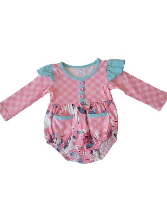 Girls  Checked and Floral Print Bubble Romper