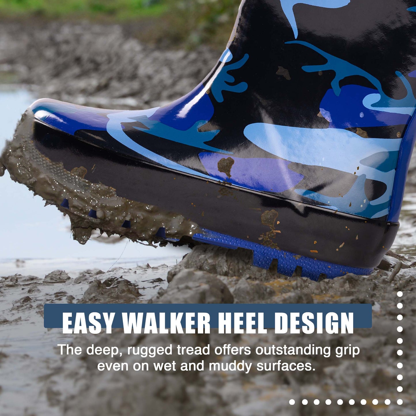 Norty Kids Rubber Printed Rain Boots 40148 Blue Black Camo: