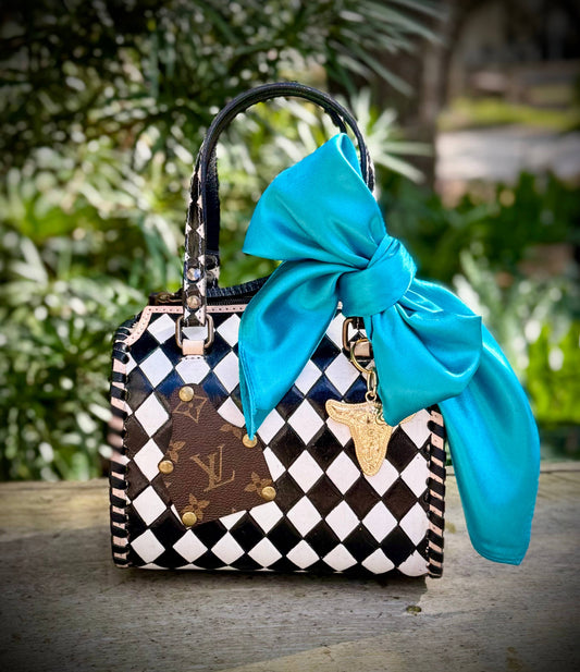 Upcycled LV Black & White Western Checkered Speedy Bag