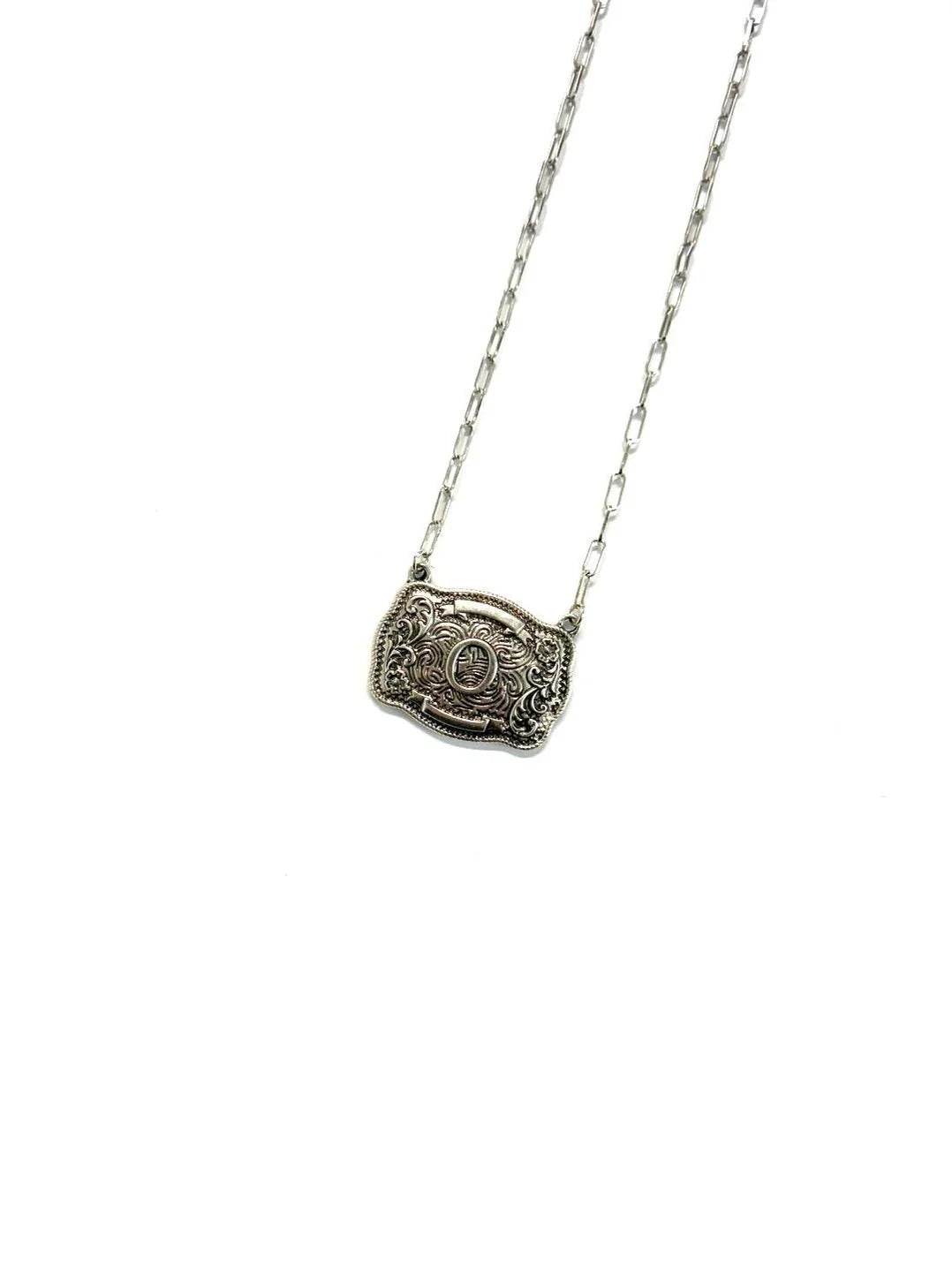 Belt Buckle Initial Necklace