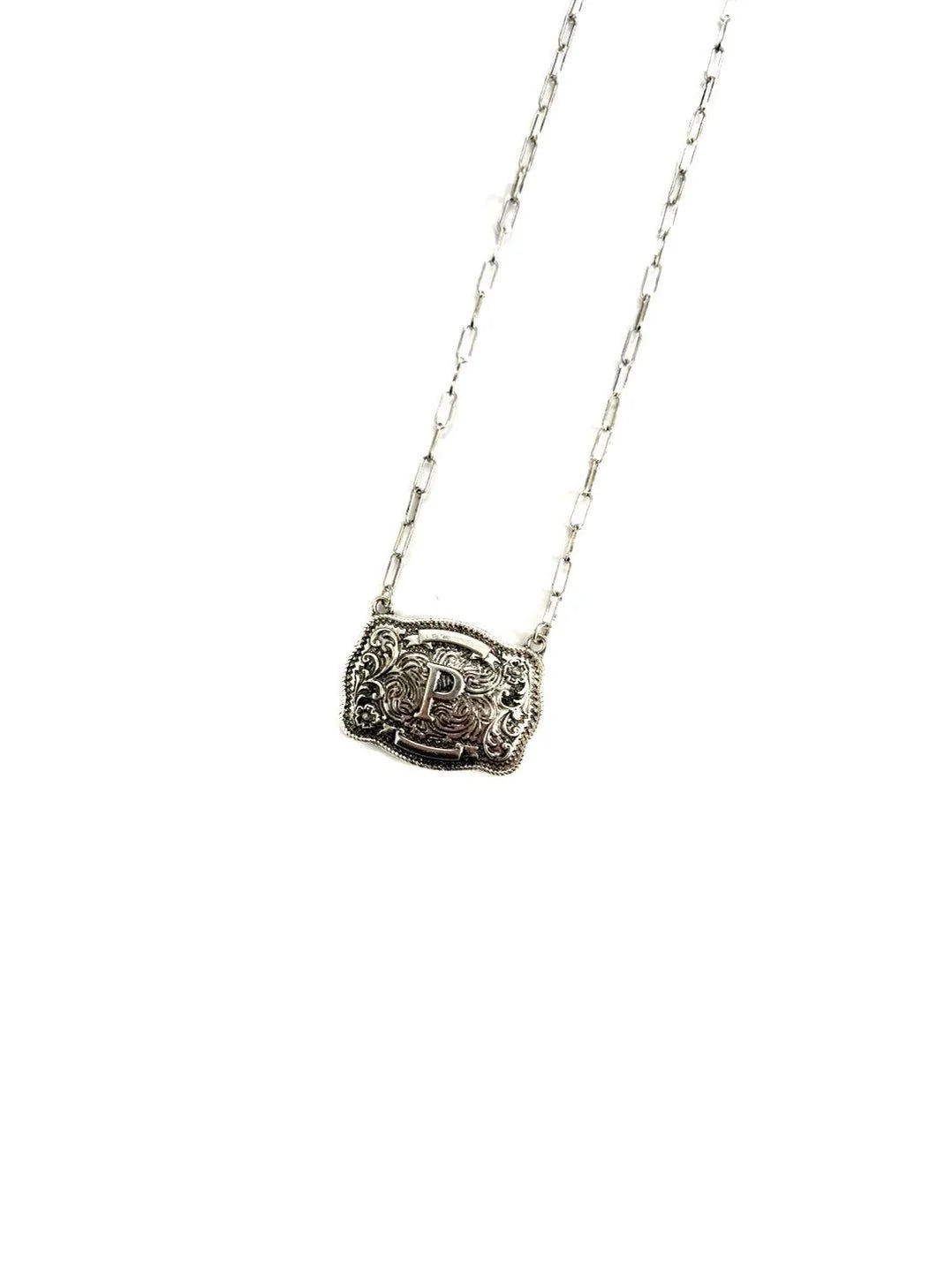 Belt Buckle Initial Necklace