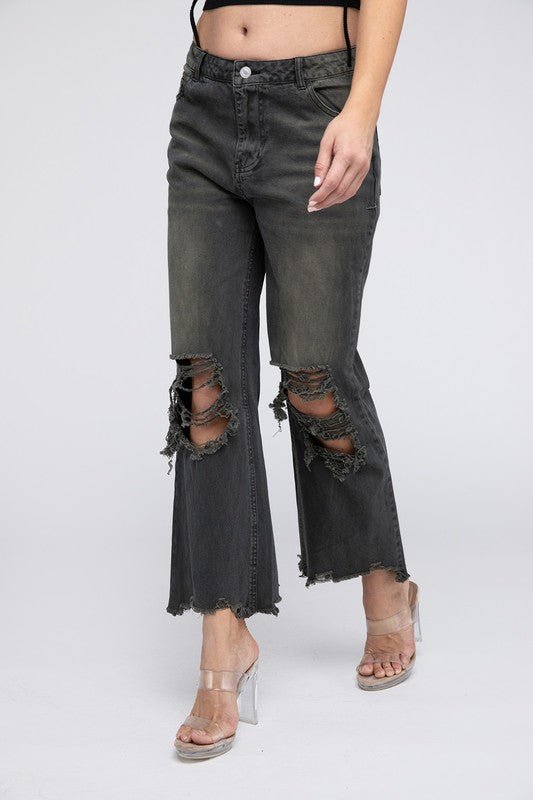 Bibi Distressed Vintage Washed Wide Leg Pants - Medium remaining