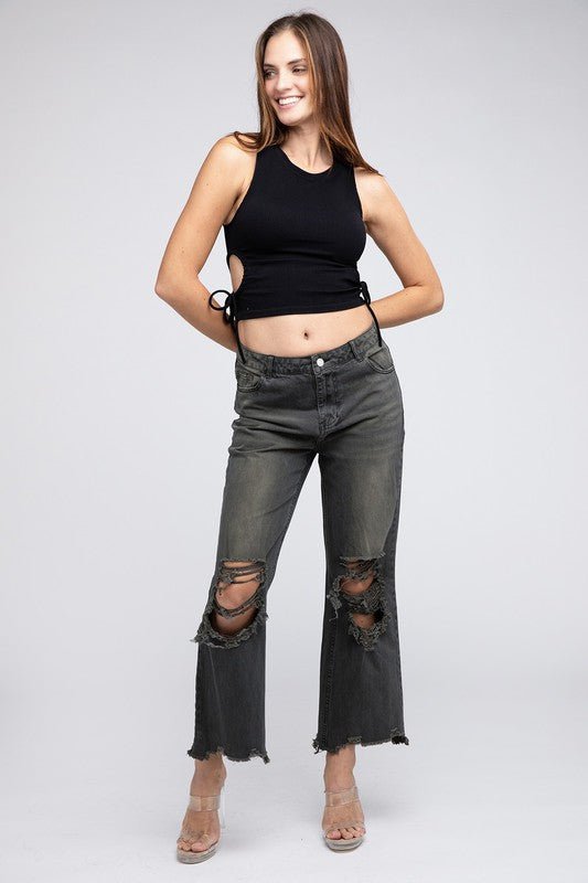 Bibi Distressed Vintage Washed Wide Leg Pants - Medium remaining