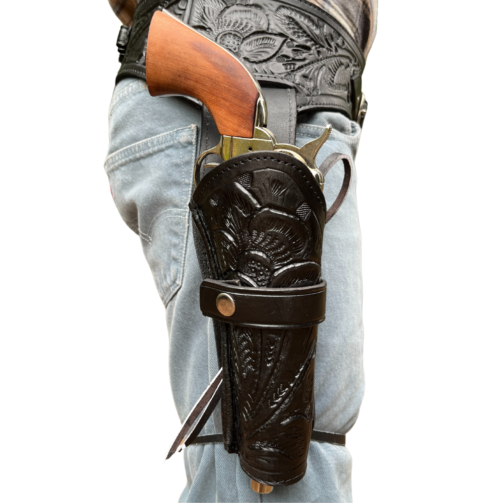 38 / 357 Caliber Revolver Leather Holster Belt - Black