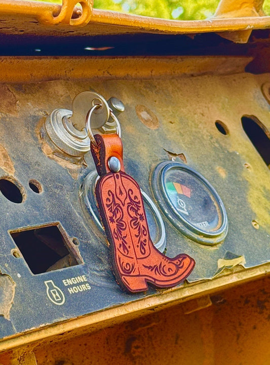 Boot w/Scroll Leather Keychain