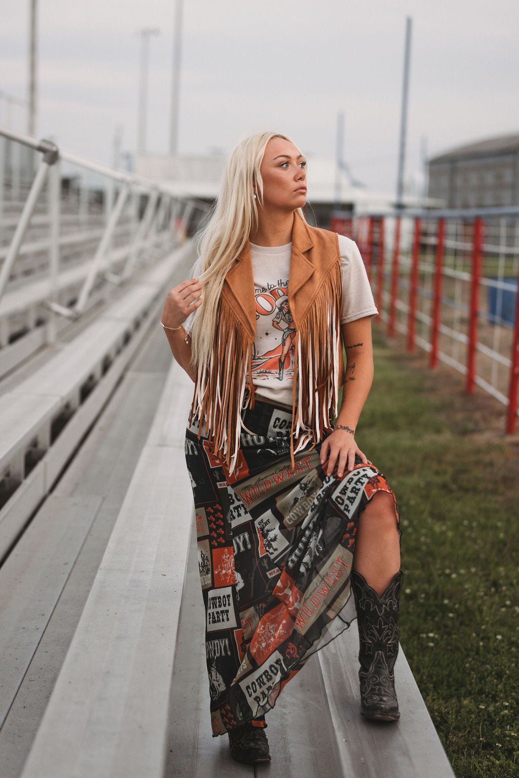 Camel Open Front Fringe Vest