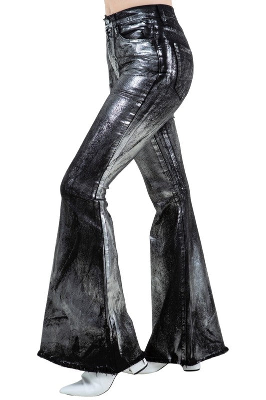 High Rise Metallic Black Bell Bottom Jean -29” Inseam