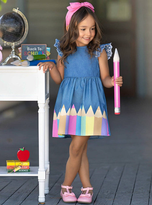 Color Me Pretty Ruffle Sleeve Denim Dress: Denim