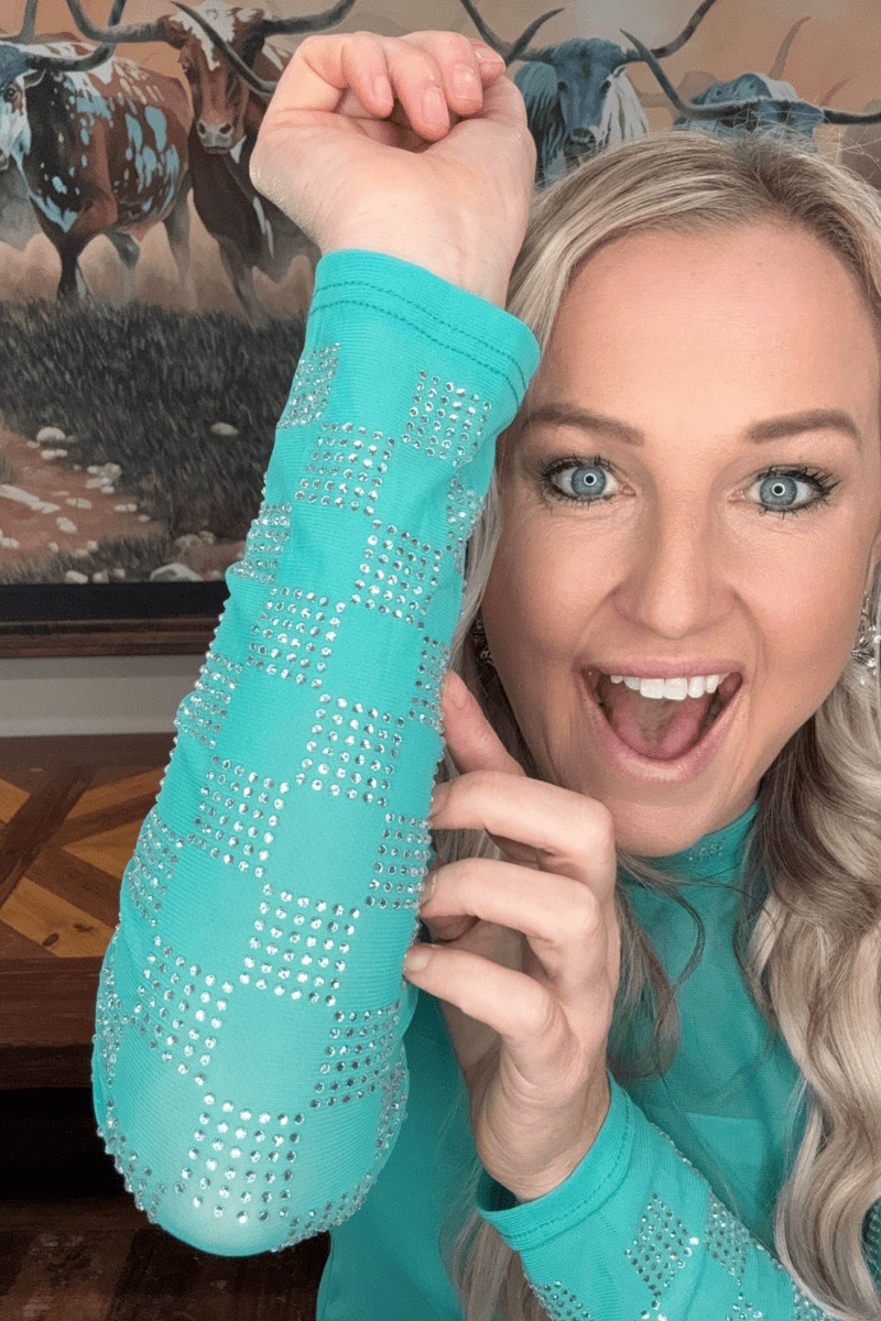 Checked In Turquoise Mesh Top - small remains