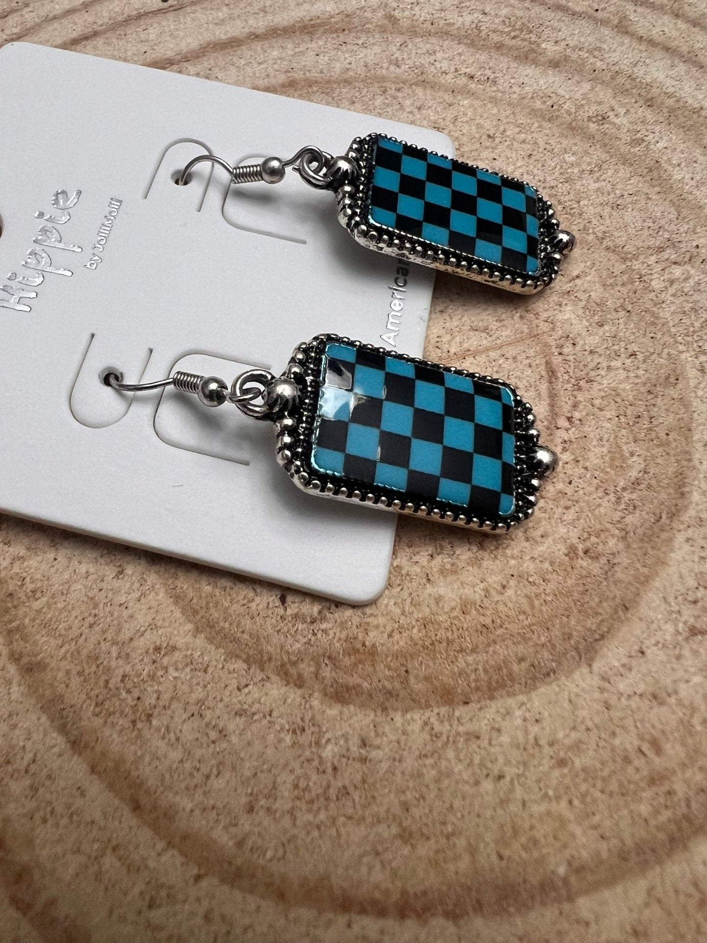 Checkered Rectangle Earrings - 1 1/2 inch drop