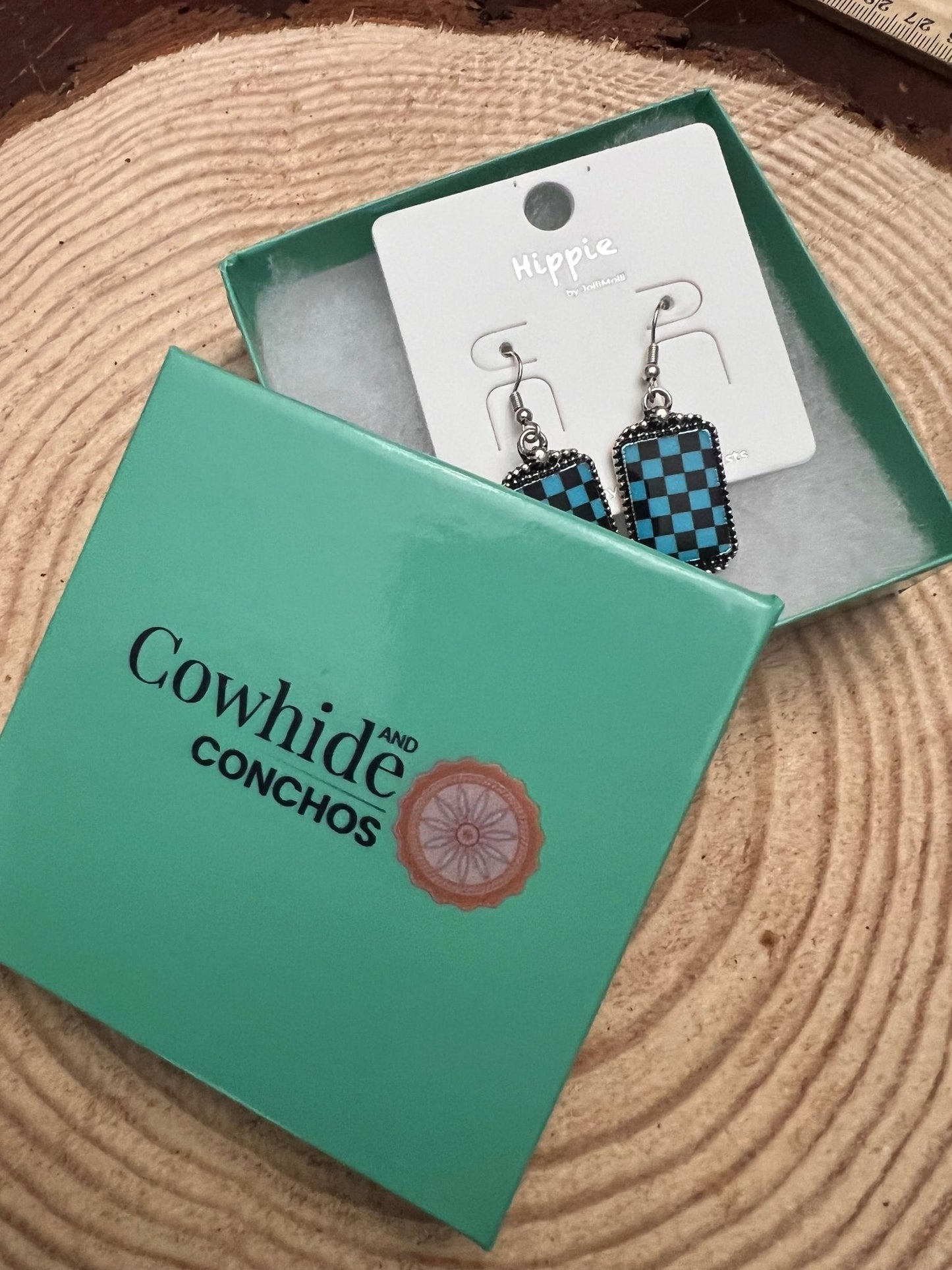 Checkered Rectangle Earrings - 1 1/2 inch drop