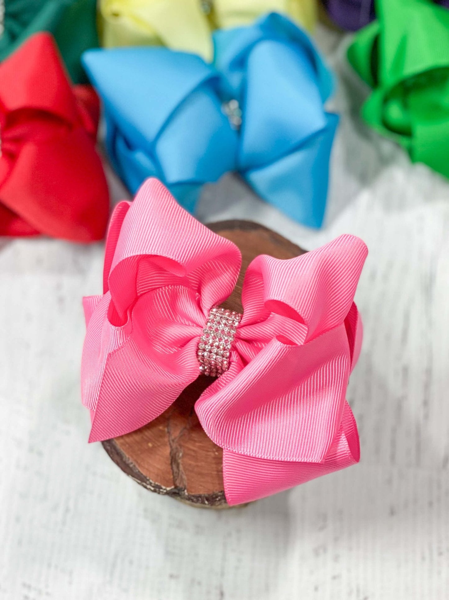 Classic Size Rhinestone Center Hair Bows - Alligator Clip - 4.5"