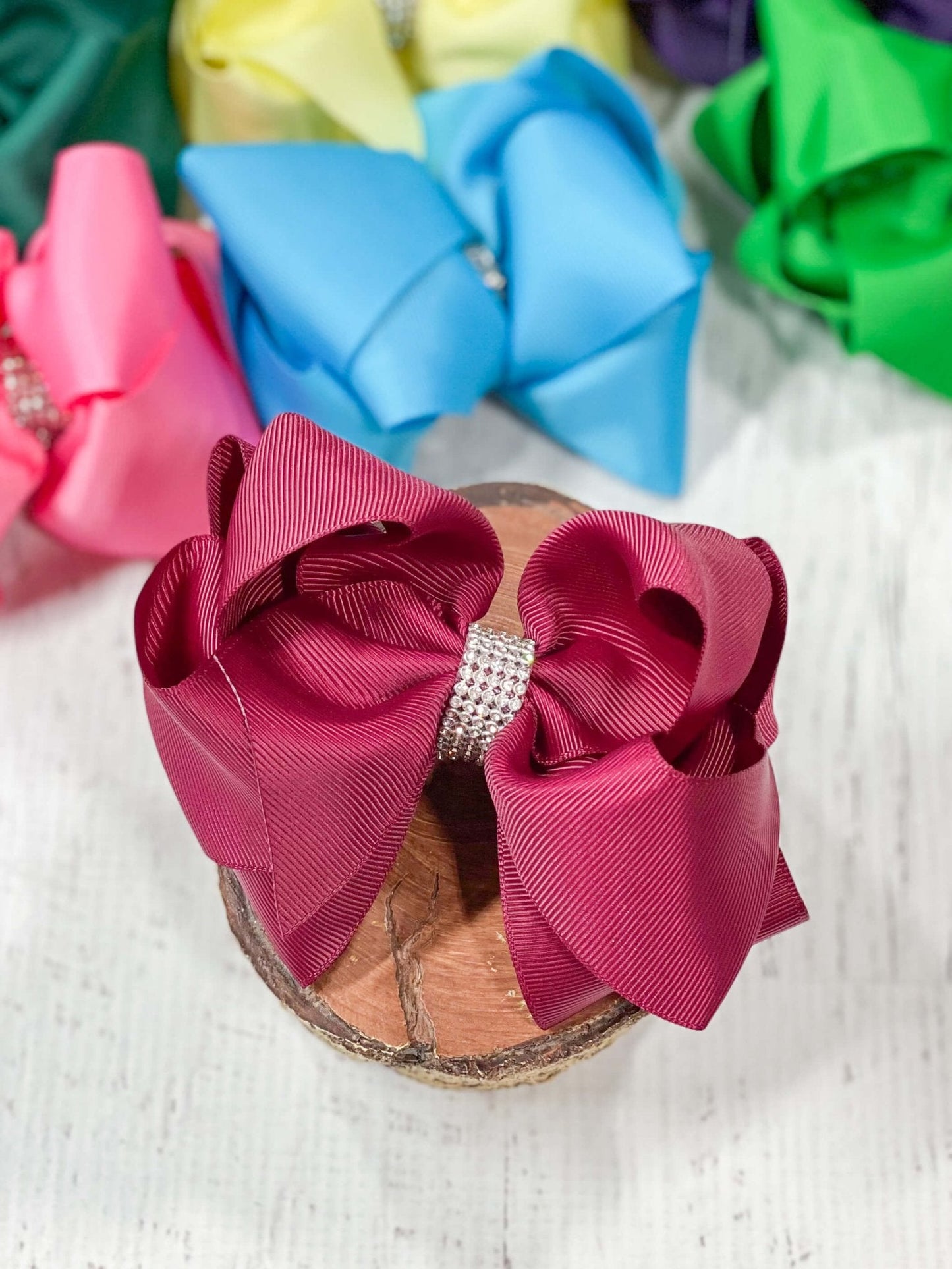 Classic Size Rhinestone Center Hair Bows - Alligator Clip - 4.5"