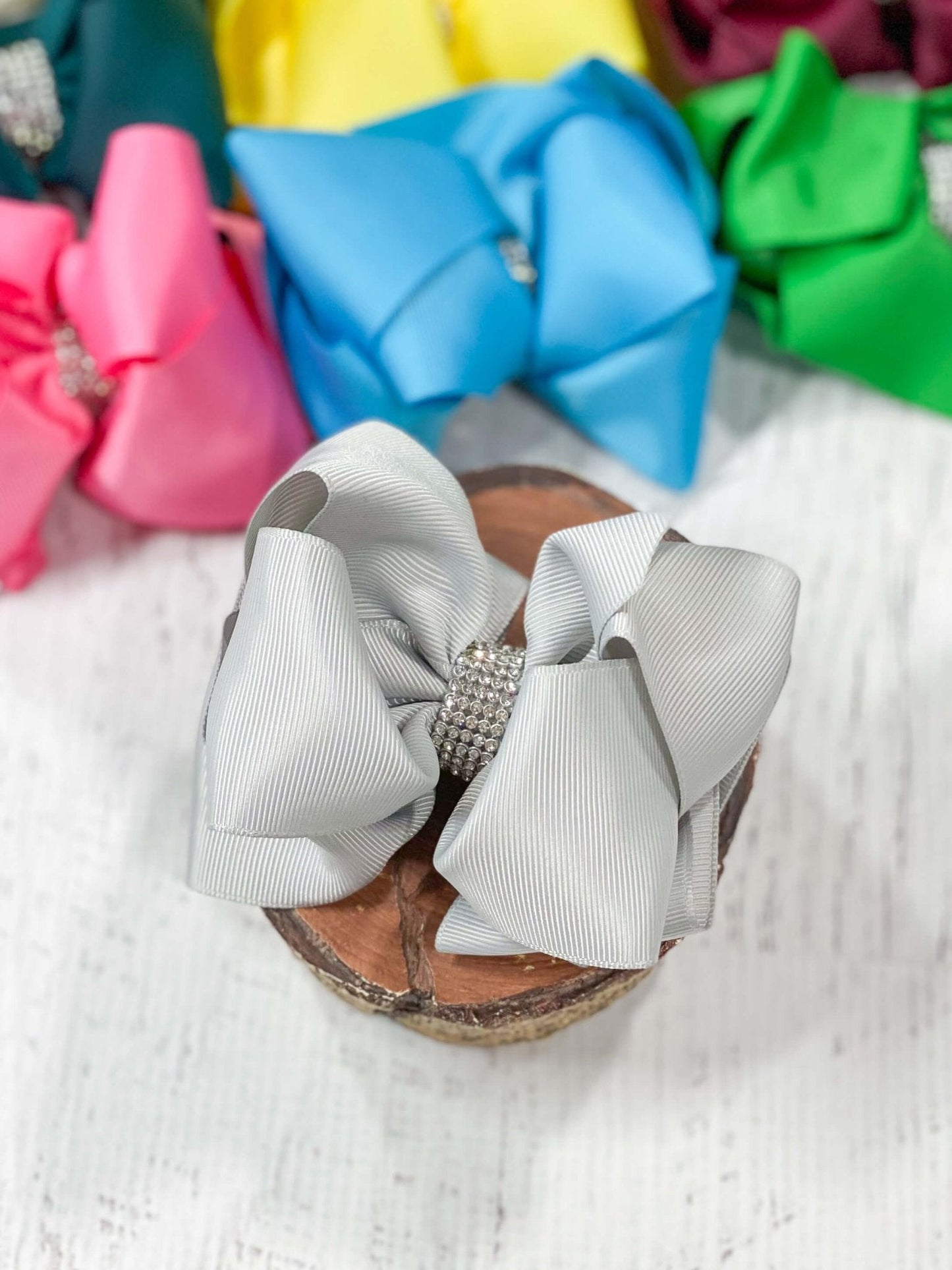 Classic Size Rhinestone Center Hair Bows - Alligator Clip - 4.5"