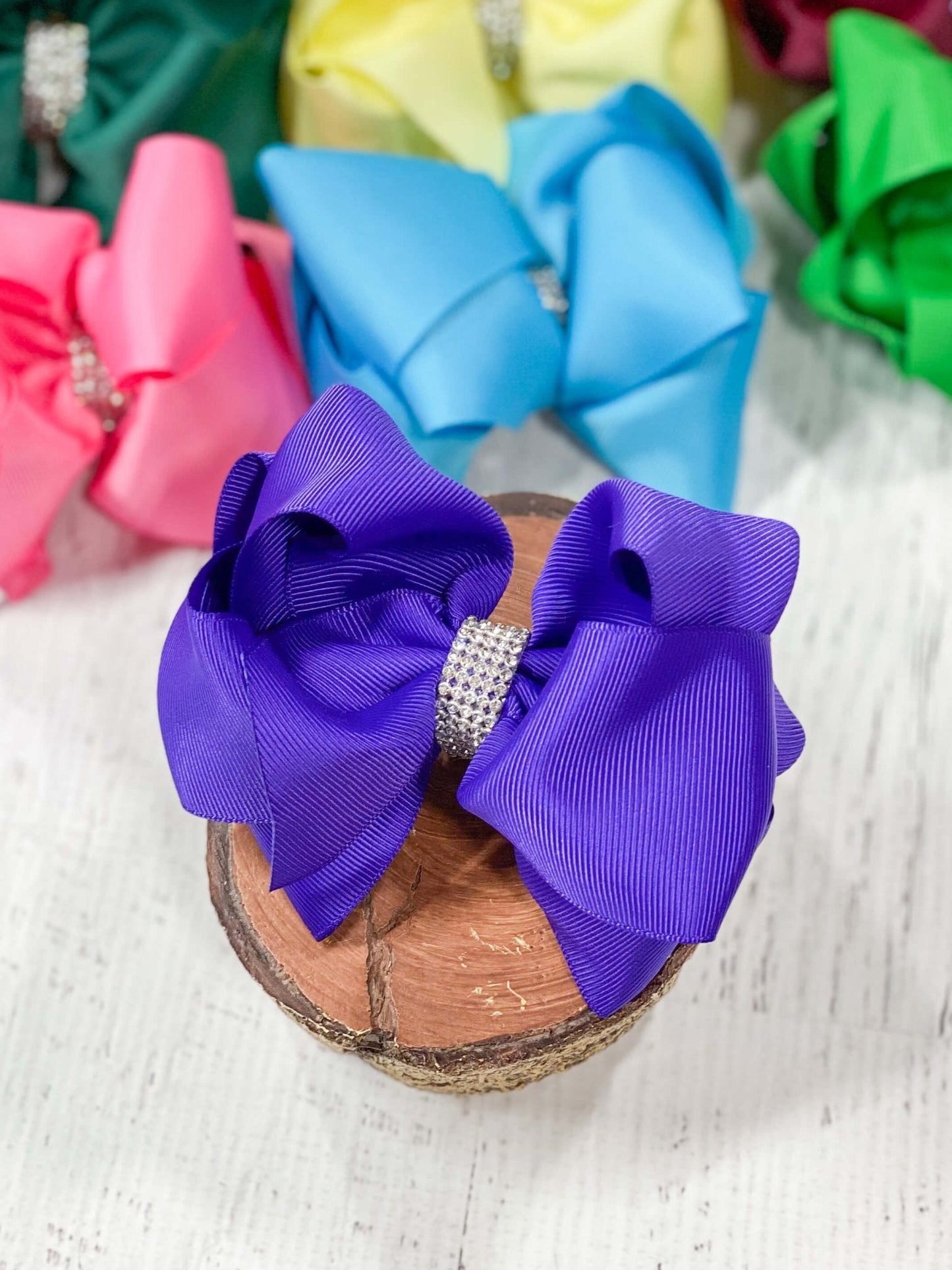 Classic Size Rhinestone Center Hair Bows - Alligator Clip - 4.5"