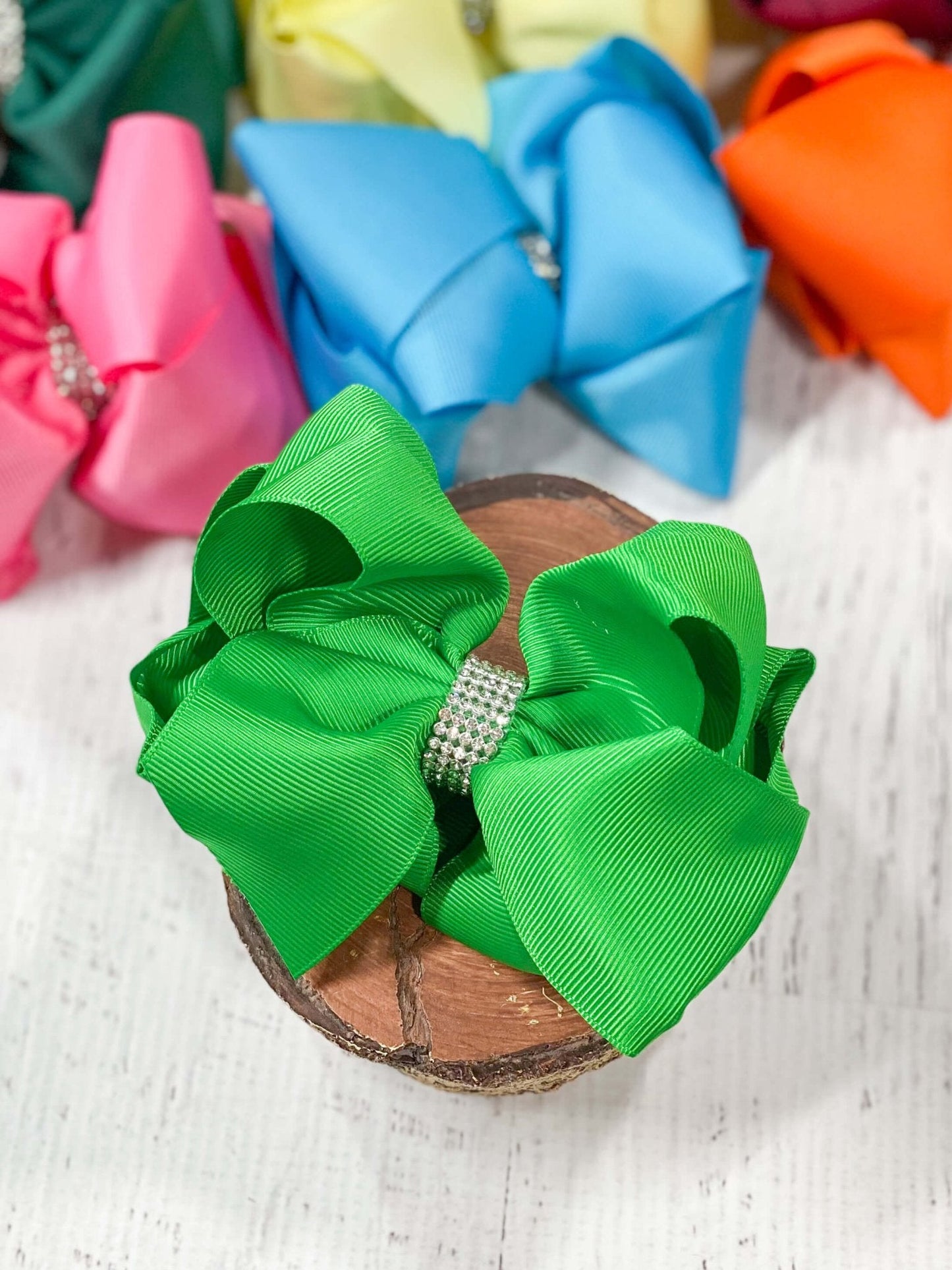 Classic Size Rhinestone Center Hair Bows - Alligator Clip - 4.5"