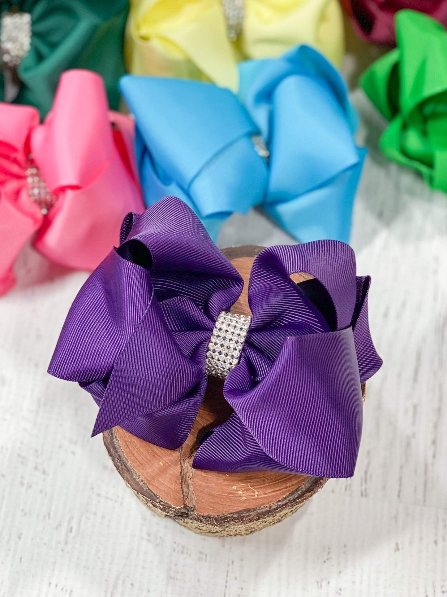 Classic Size Rhinestone Center Hair Bows - Alligator Clip - 4.5"