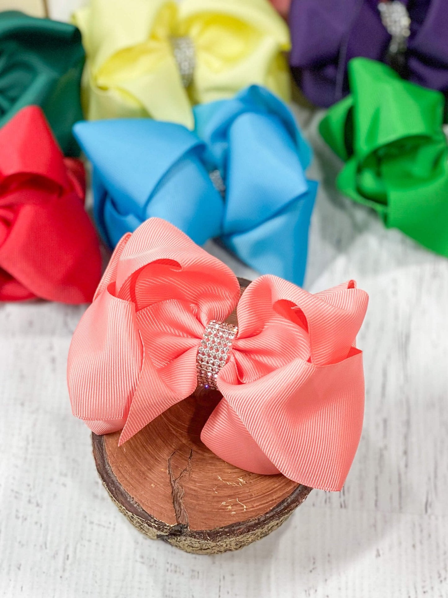 Classic Size Rhinestone Center Hair Bows - Alligator Clip - 4.5"