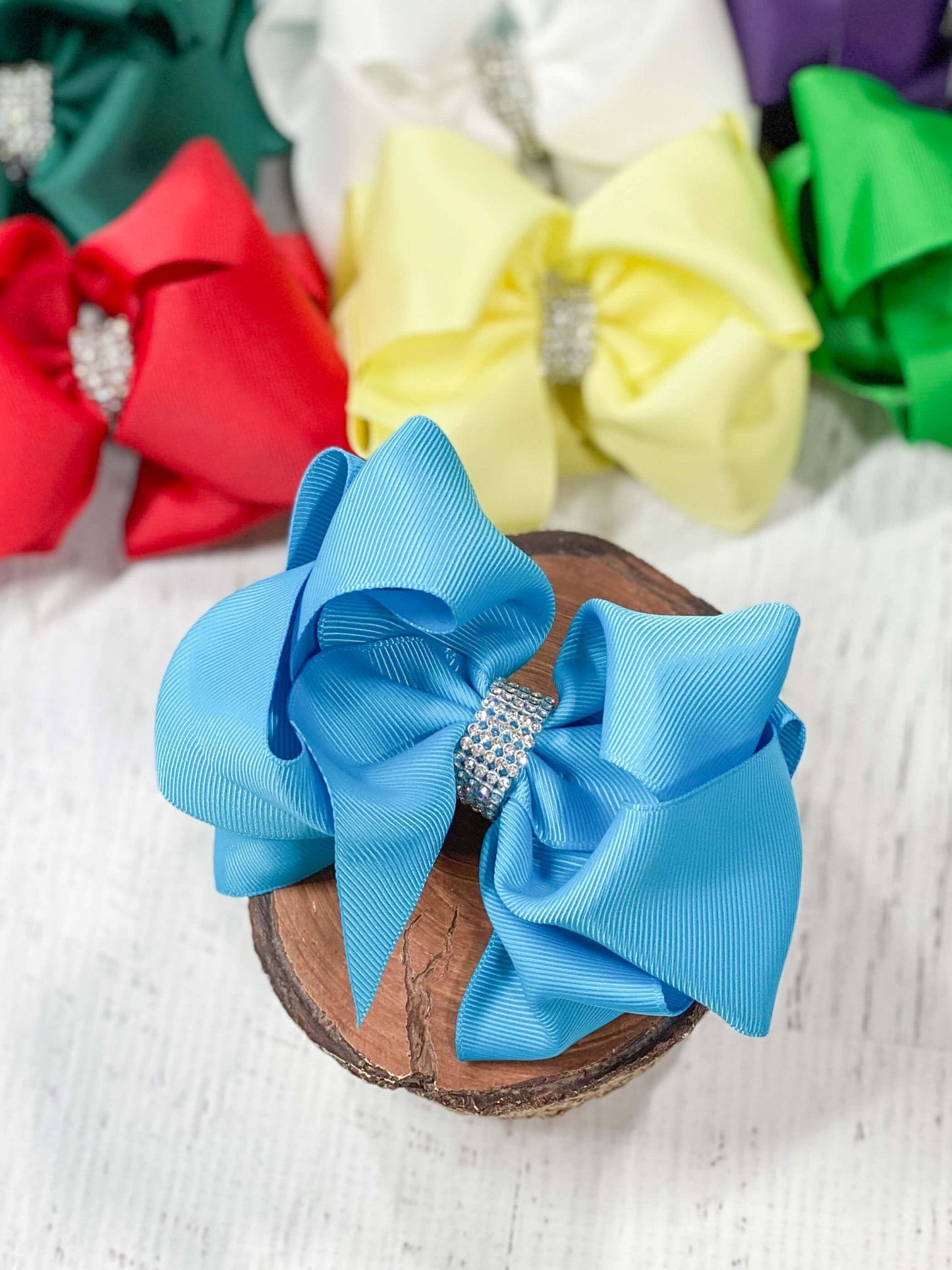 Classic Size Rhinestone Center Hair Bows - Alligator Clip - 4.5"