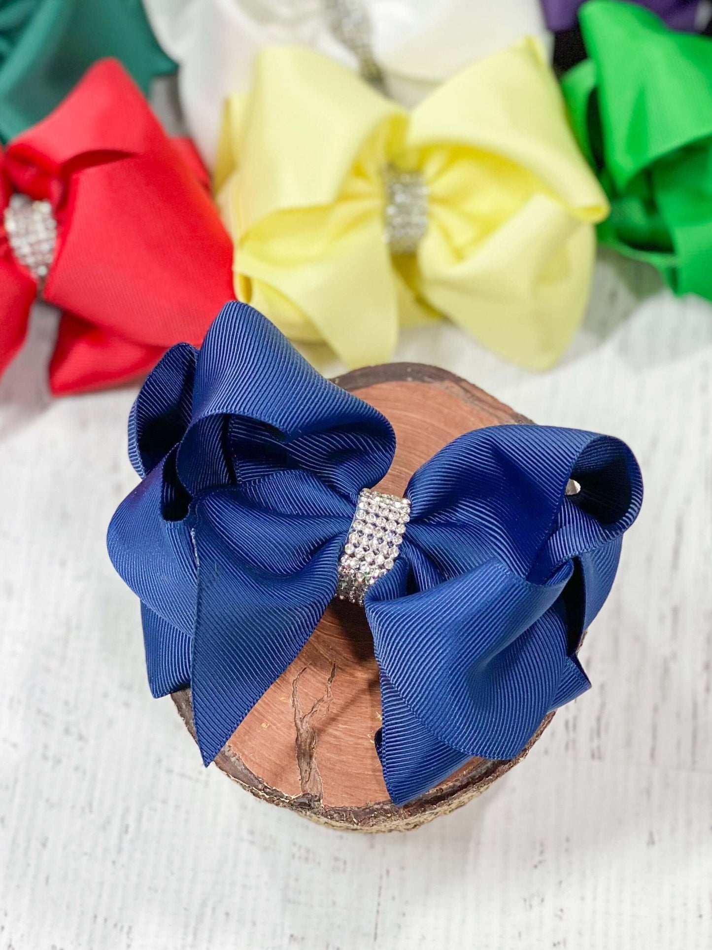 Classic Size Rhinestone Center Hair Bows - Alligator Clip - 4.5"