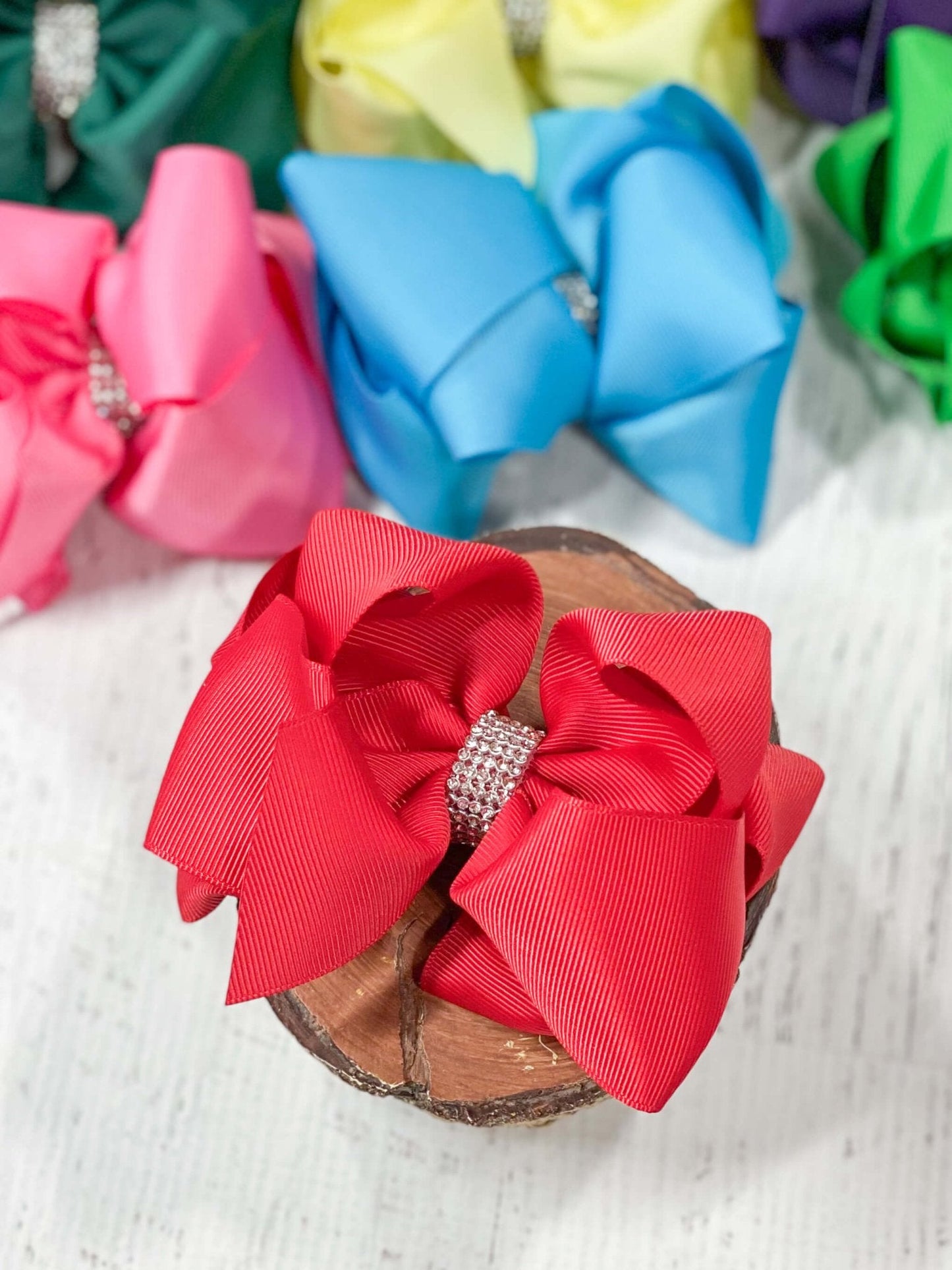 Classic Size Rhinestone Center Hair Bows - Alligator Clip - 4.5"