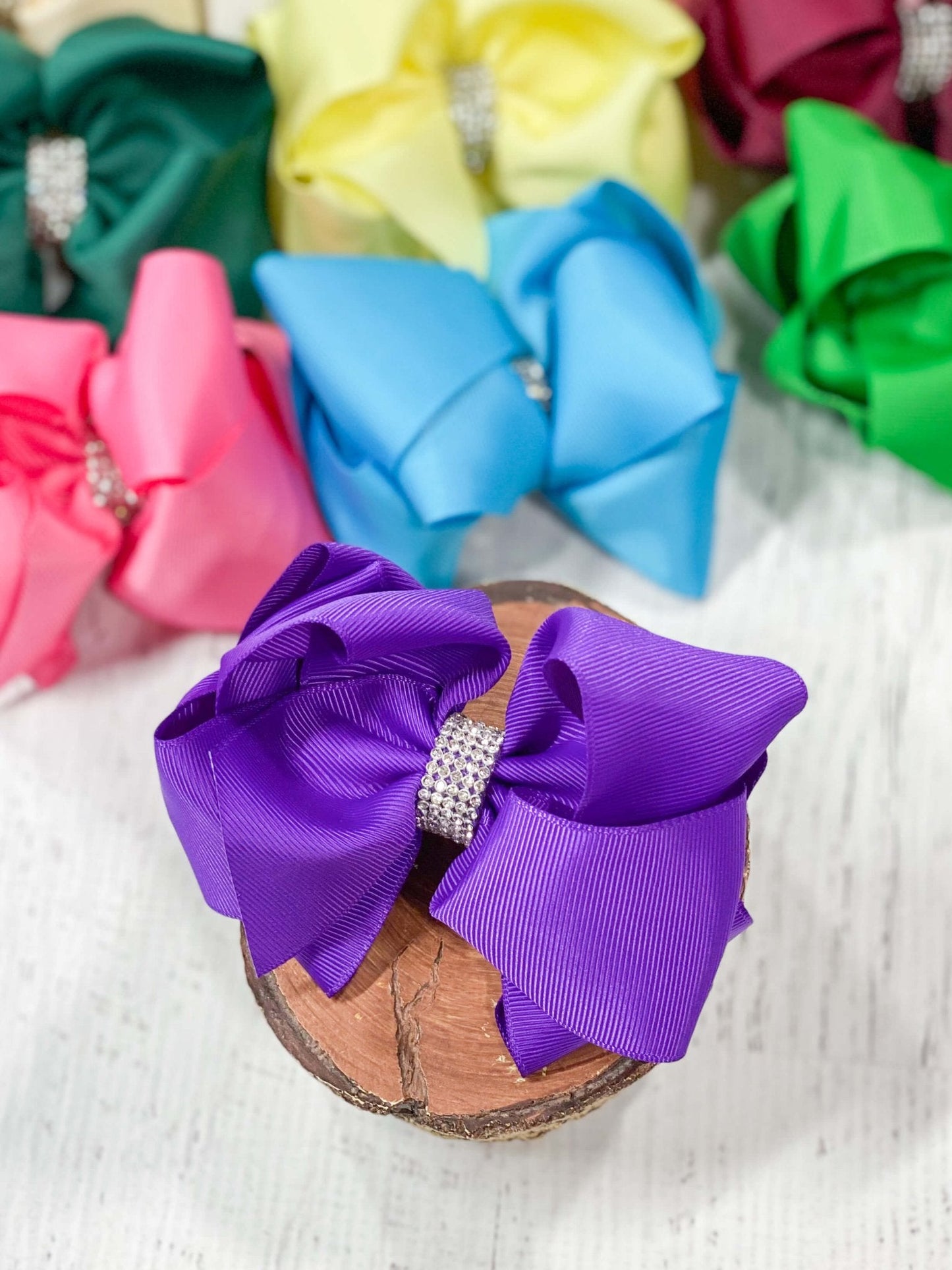 Classic Size Rhinestone Center Hair Bows - Alligator Clip - 4.5"