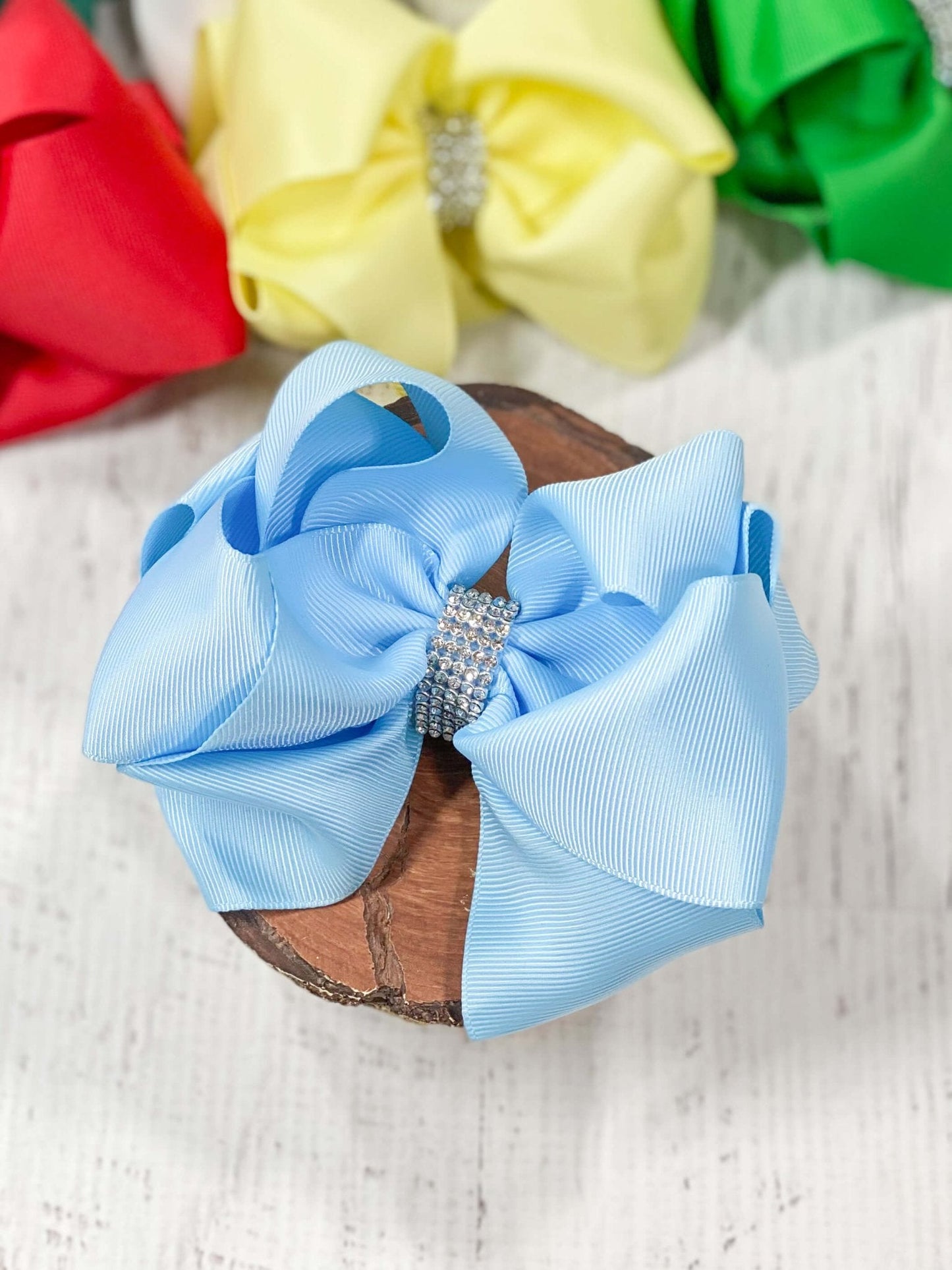 Classic Size Rhinestone Center Hair Bows - Alligator Clip - 4.5"