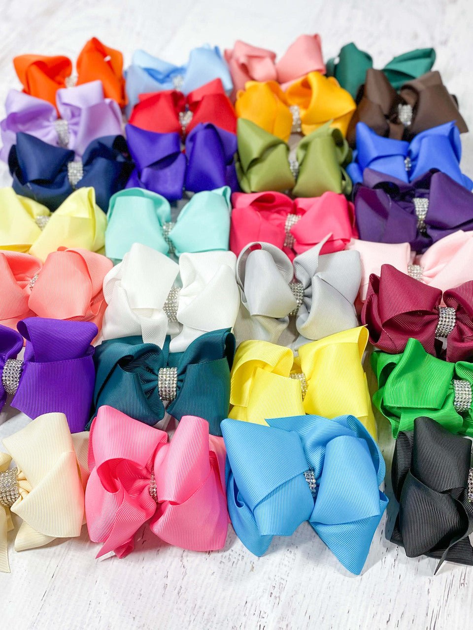 Classic Size Rhinestone Center Hair Bows - Alligator Clip - 4.5"