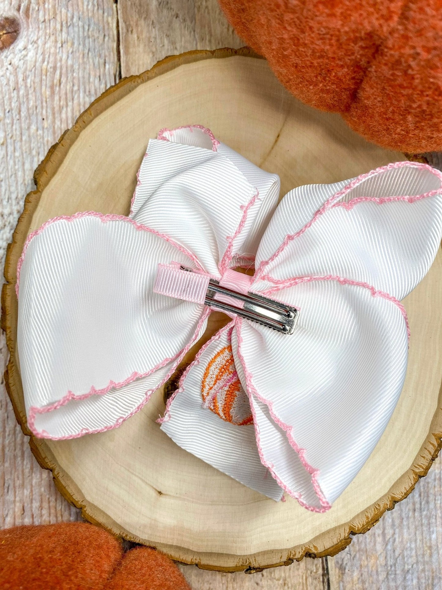Coquette Pumpkin Embroidered Moonstitch Hair Bow