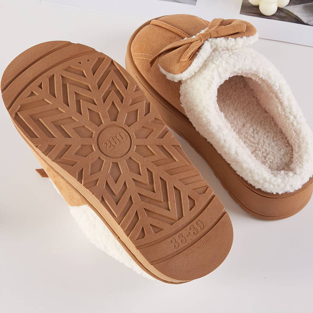 Cozy Bow Faux Fur Lined Slippers
