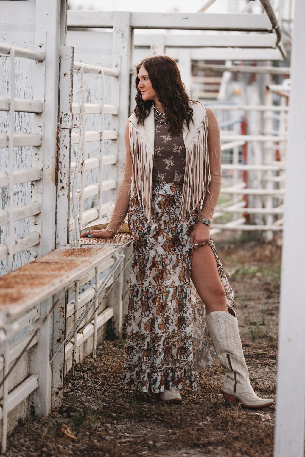 Cream Open Front Contrast Fringe Vest