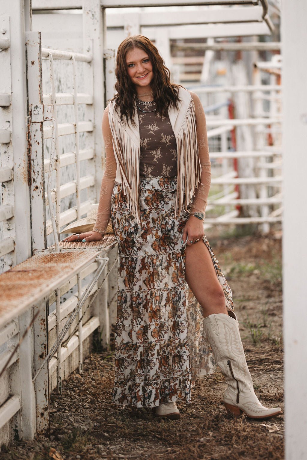 Cream Open Front Contrast Fringe Vest