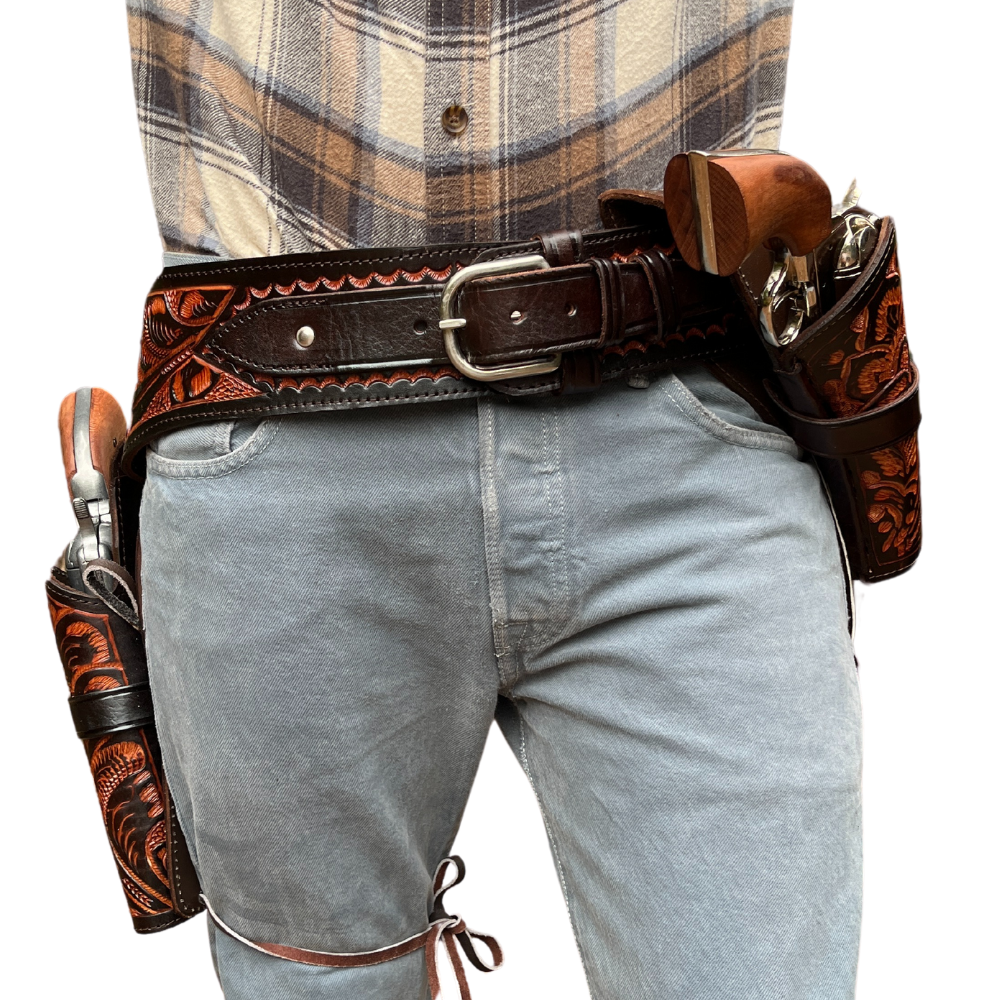 Cross Draw Tooled Leather Holster - Brown