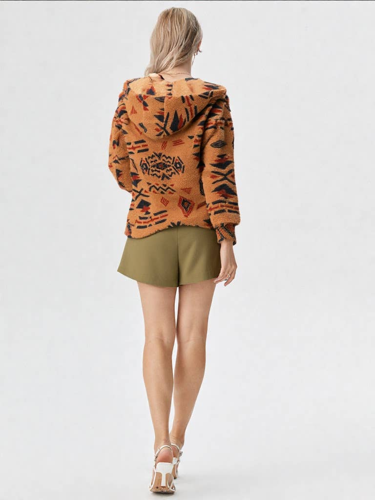 Aztec Tribal Print Oversized Hooded Fleece Jacket – Cozy Western Winter Outerwear