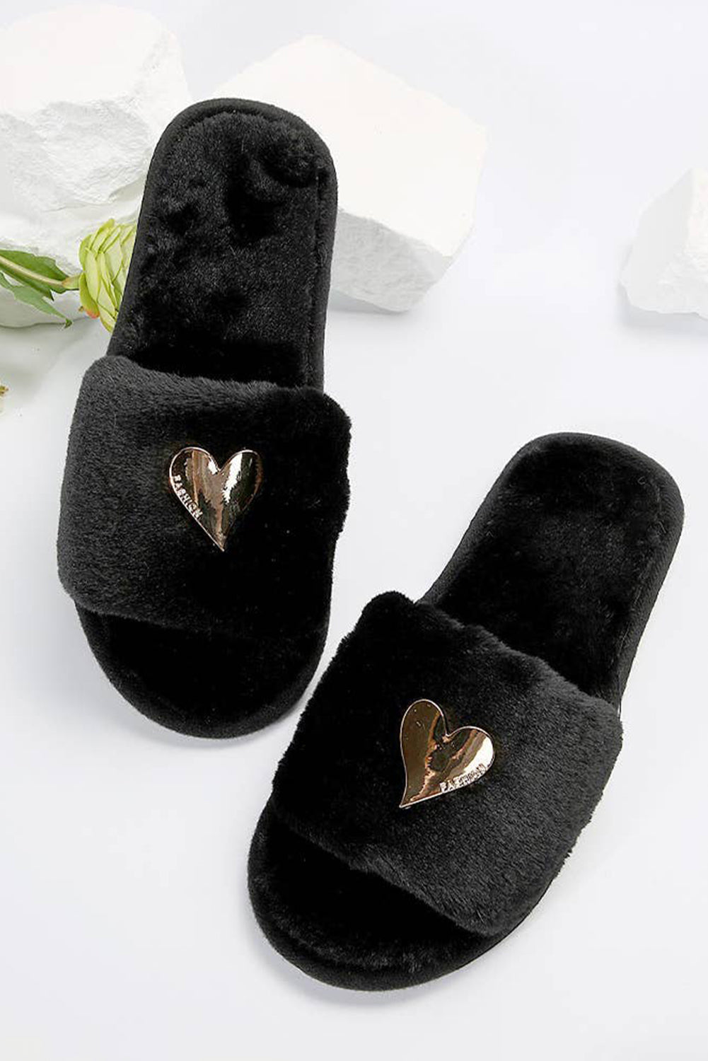 Parchment Heart Open Toe Plush Slippers