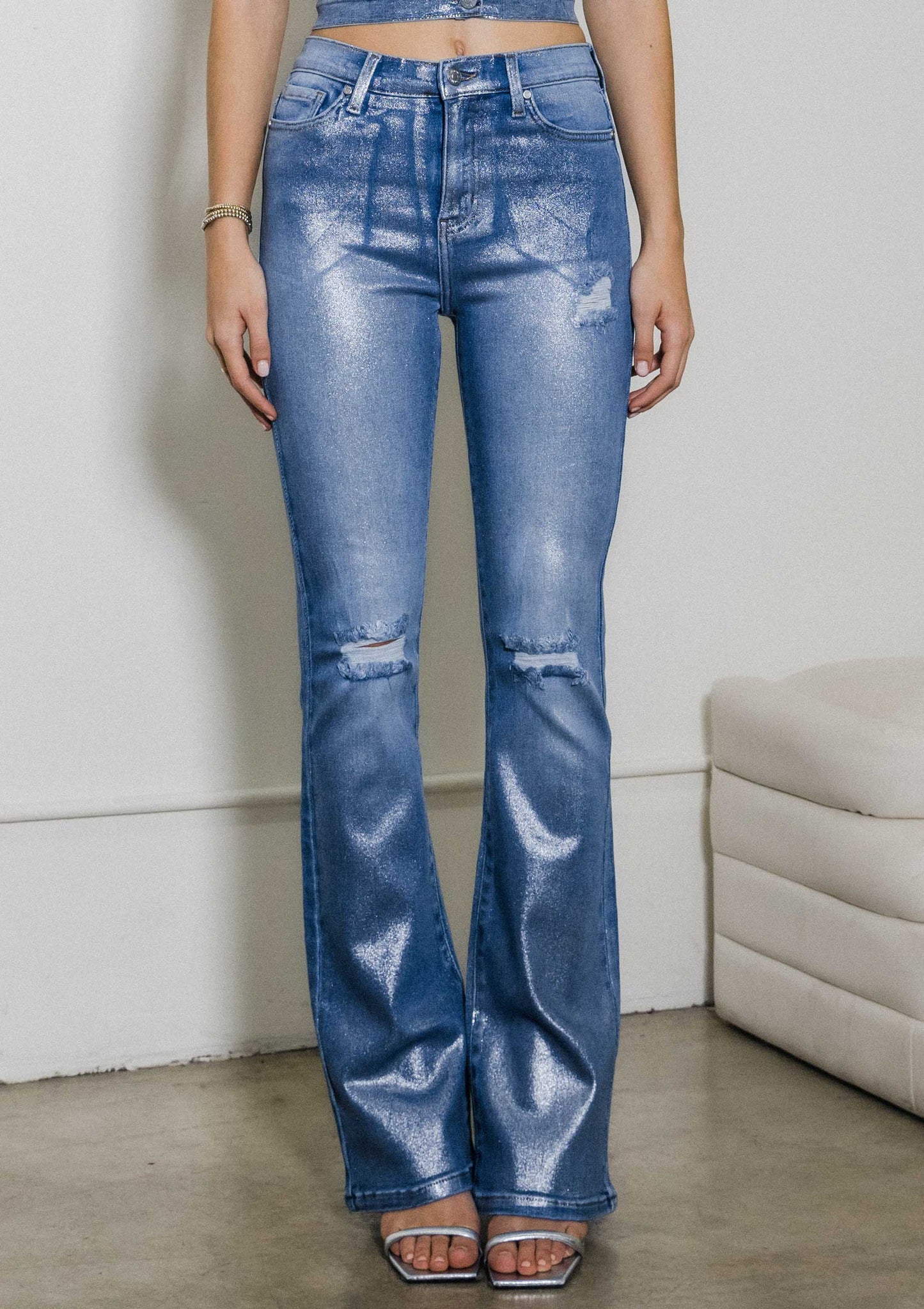 Silver Foil Bootcut Jeans