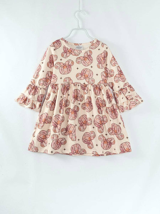 Floral Pumpkin Print Girl Dress