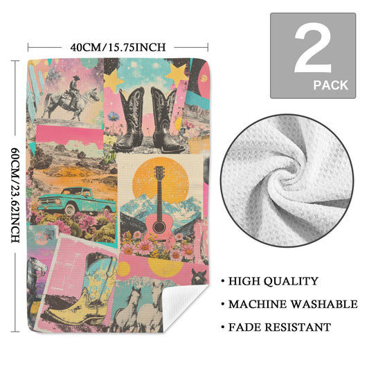 Retro Pop Western set of 2 Kitchen Dish Towels Made in America