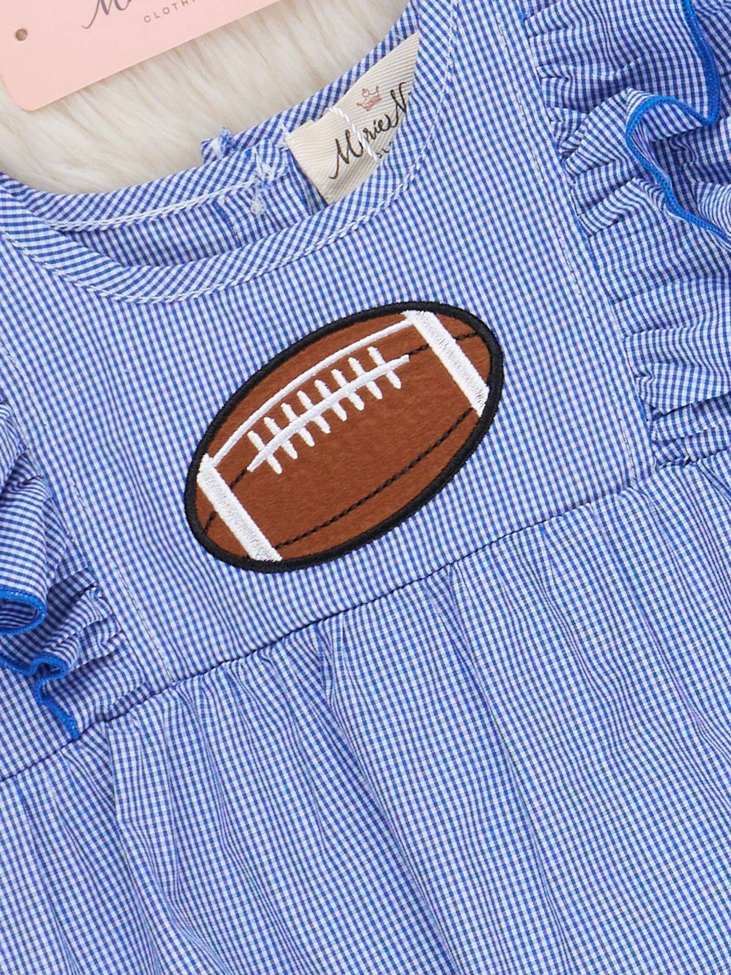 Blue Stripe Cotton Embroidered Football Ruffle Bubble