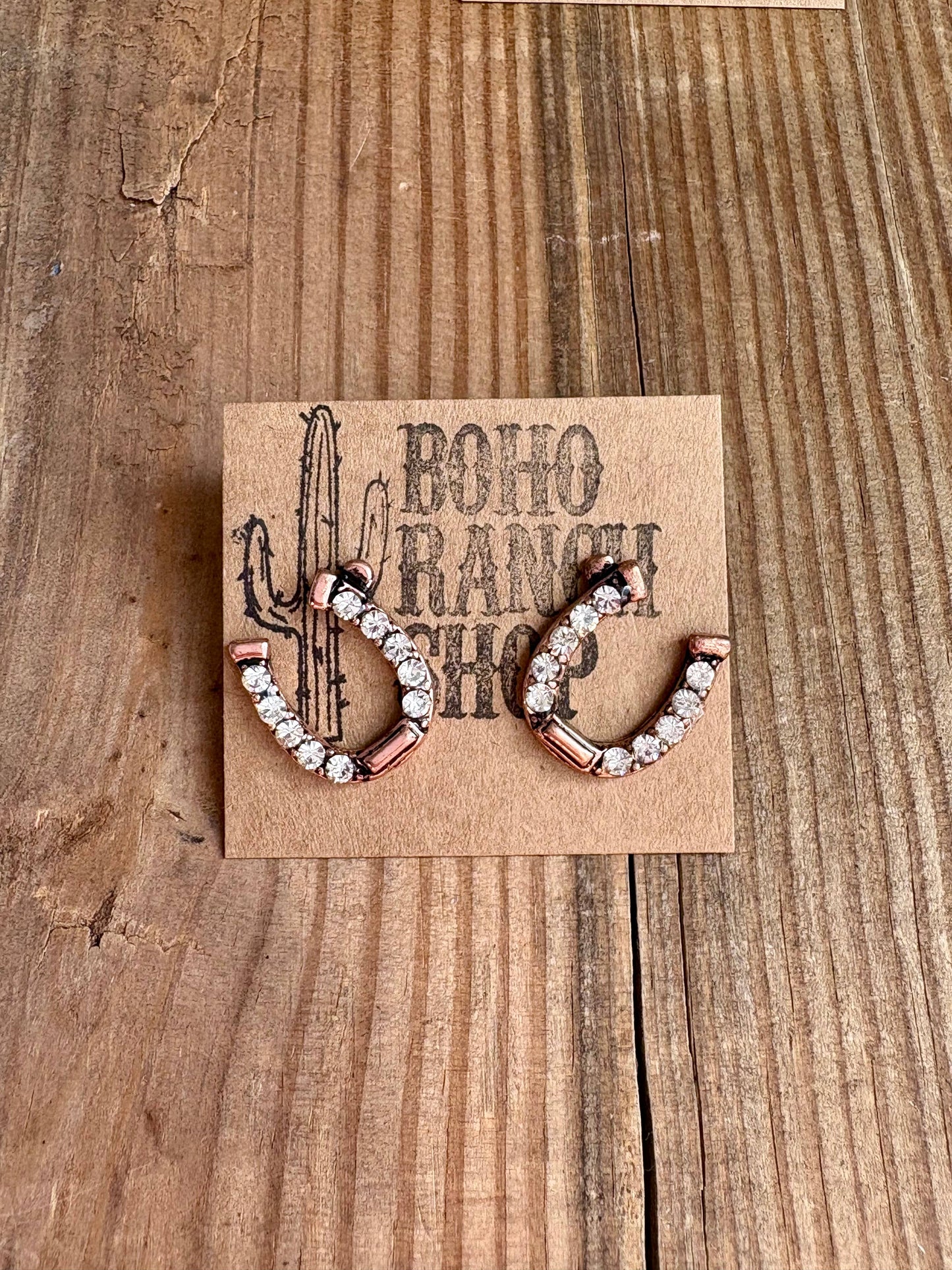 Western Horseshoe Stud Rhinestone Earrings