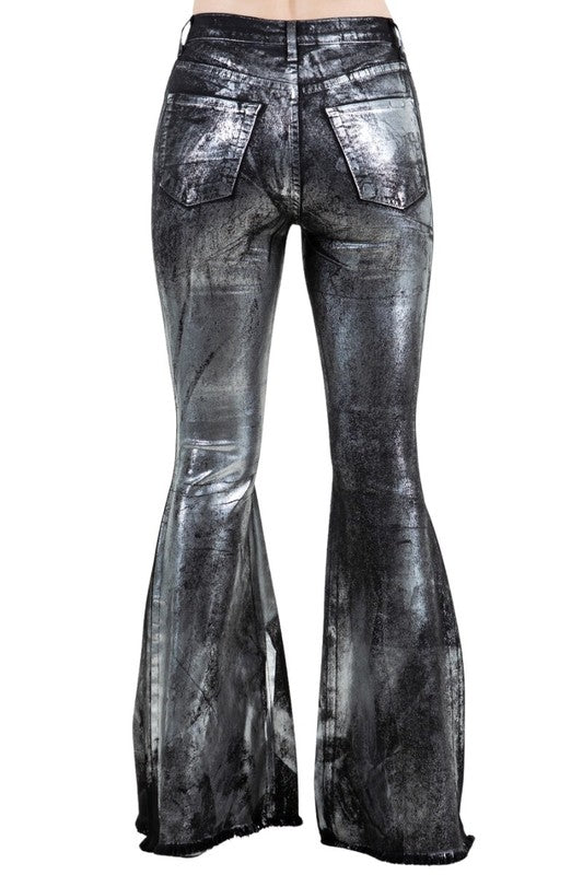High Rise Metallic Black Bell Bottom Jean -29” Inseam