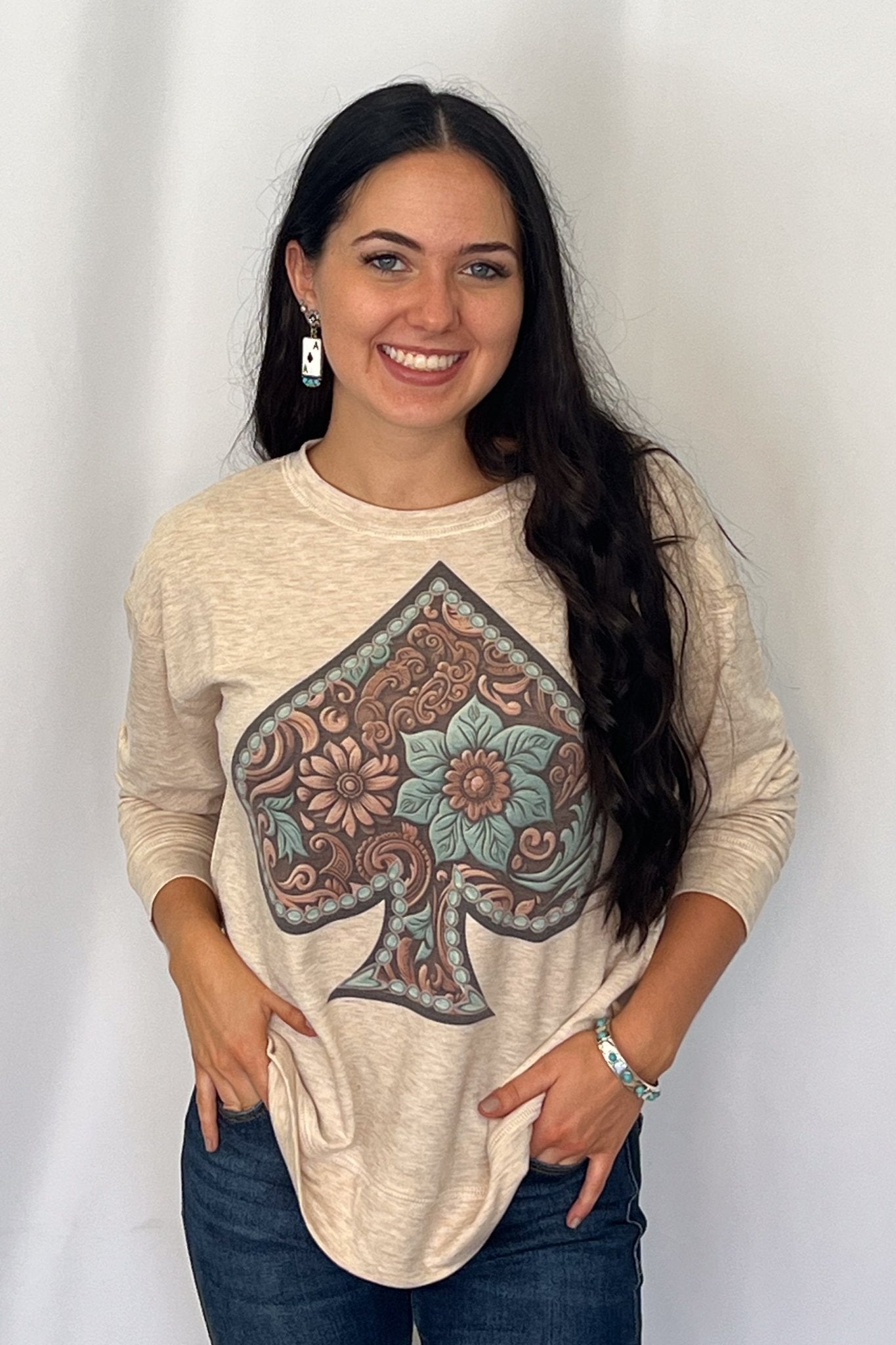 Elsa Tooled Leather Ace Graphic Sweatshirt