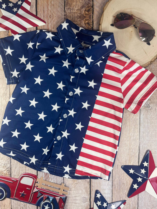 Classic American Flag Boys Button Down
