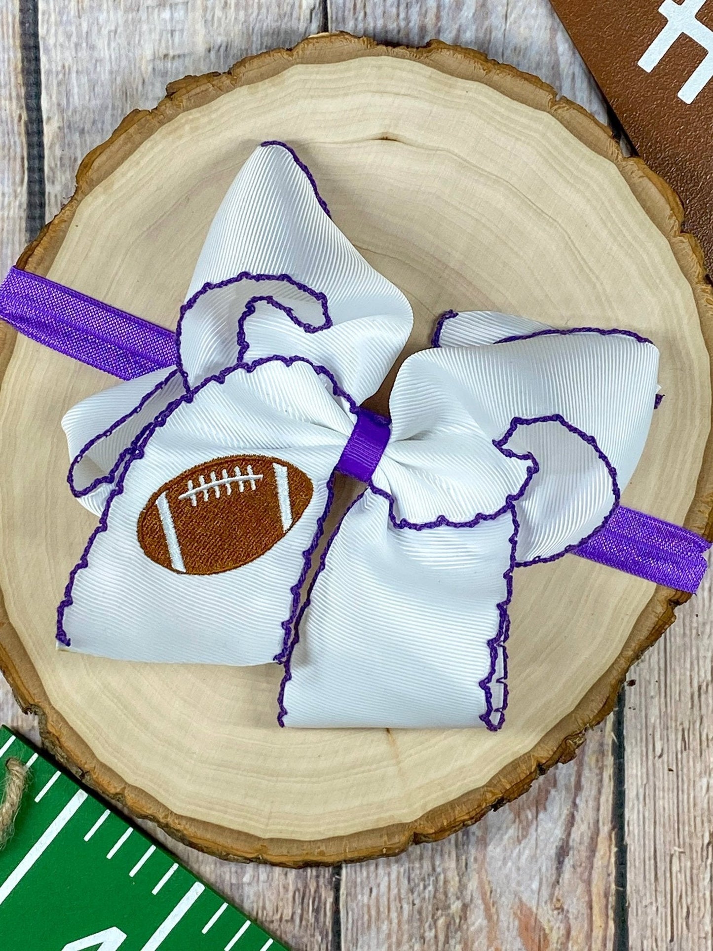 Football Embroidered Moonstitch Bow Headbands