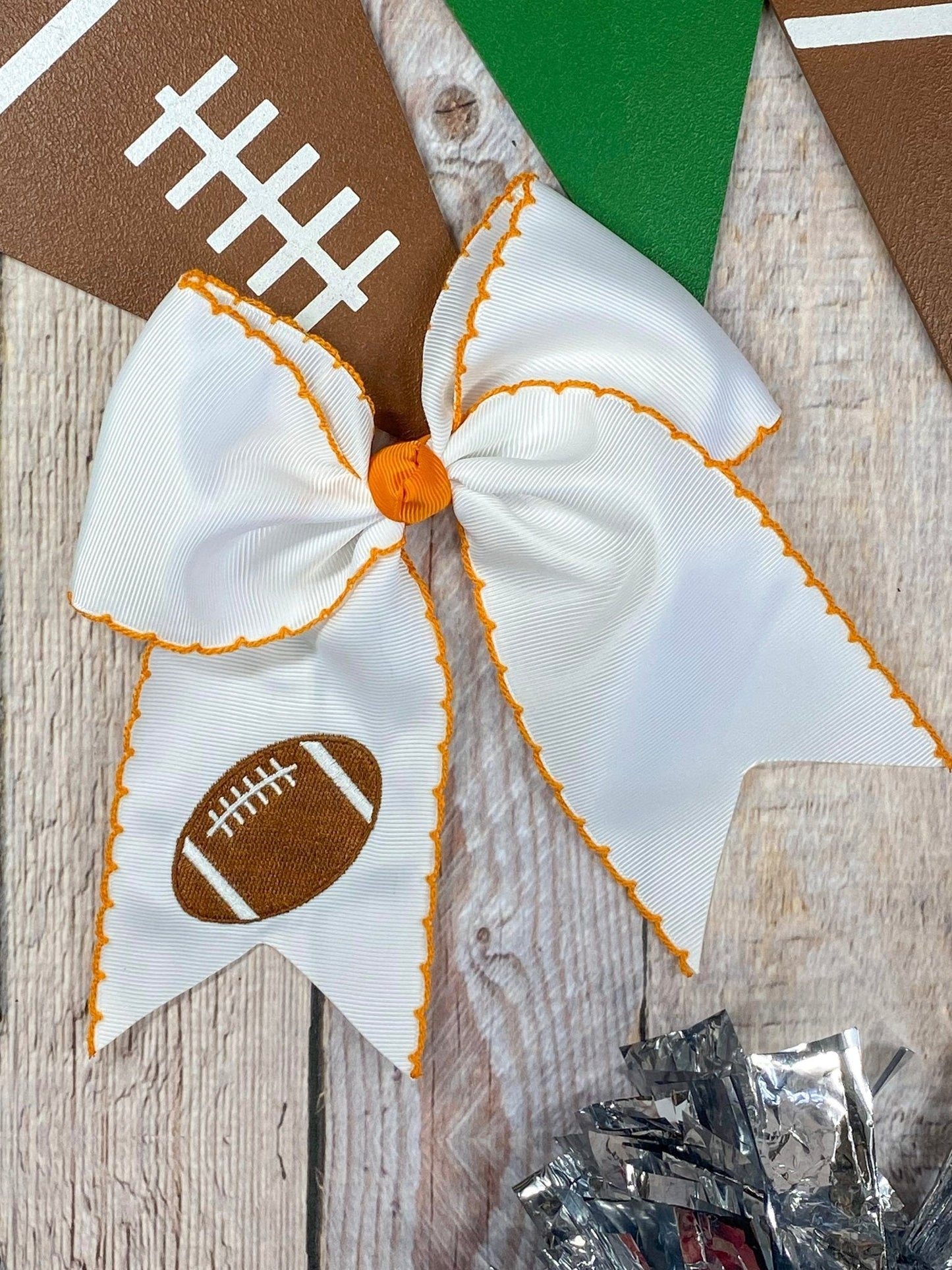 Football Embroidered Moonstitch Cheer Bows