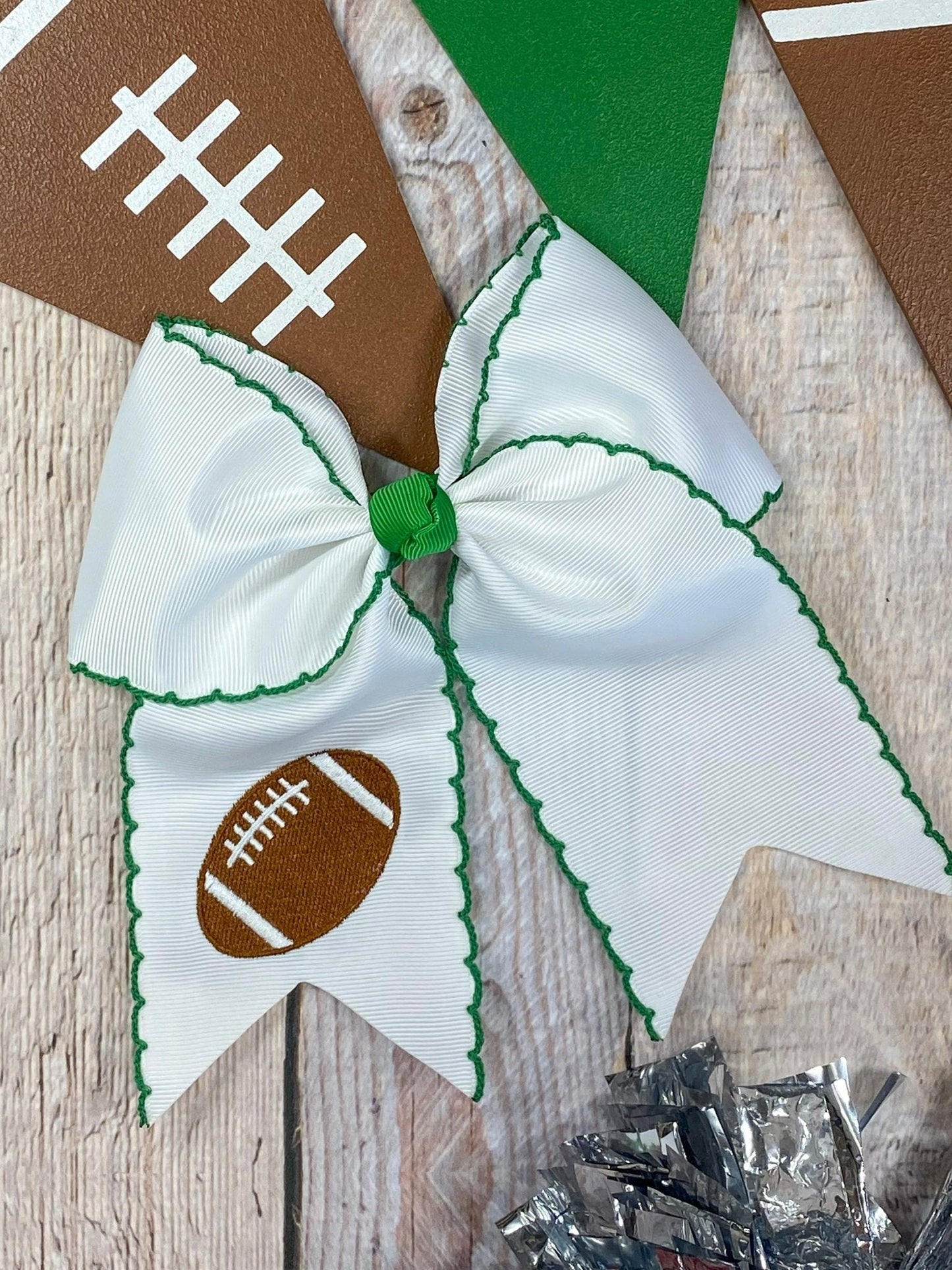 Football Embroidered Moonstitch Cheer Bows