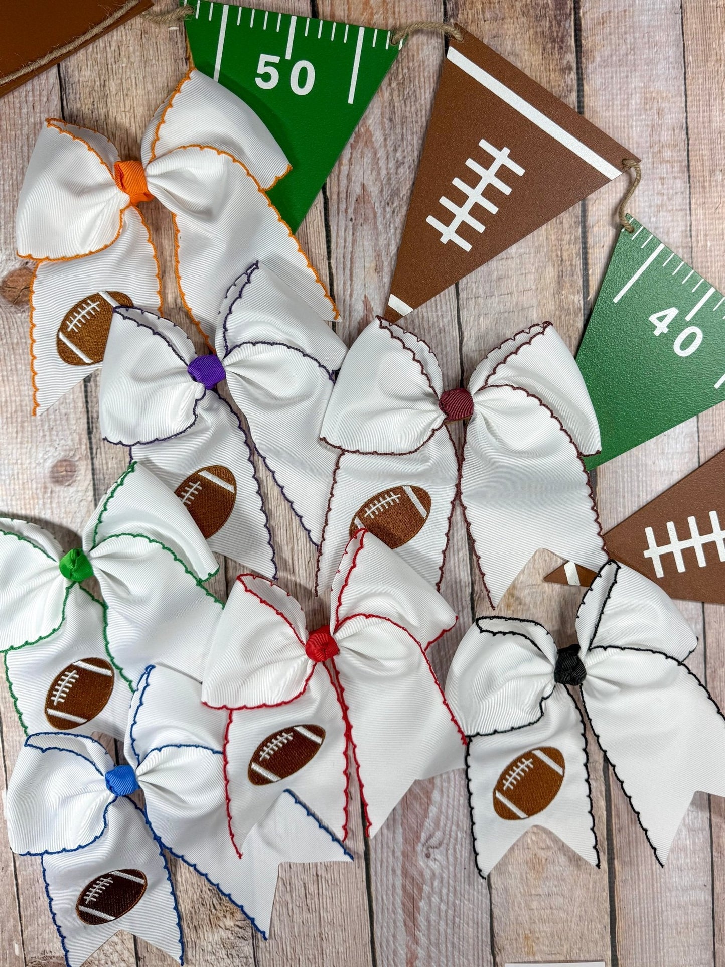 Football Embroidered Moonstitch Cheer Bows