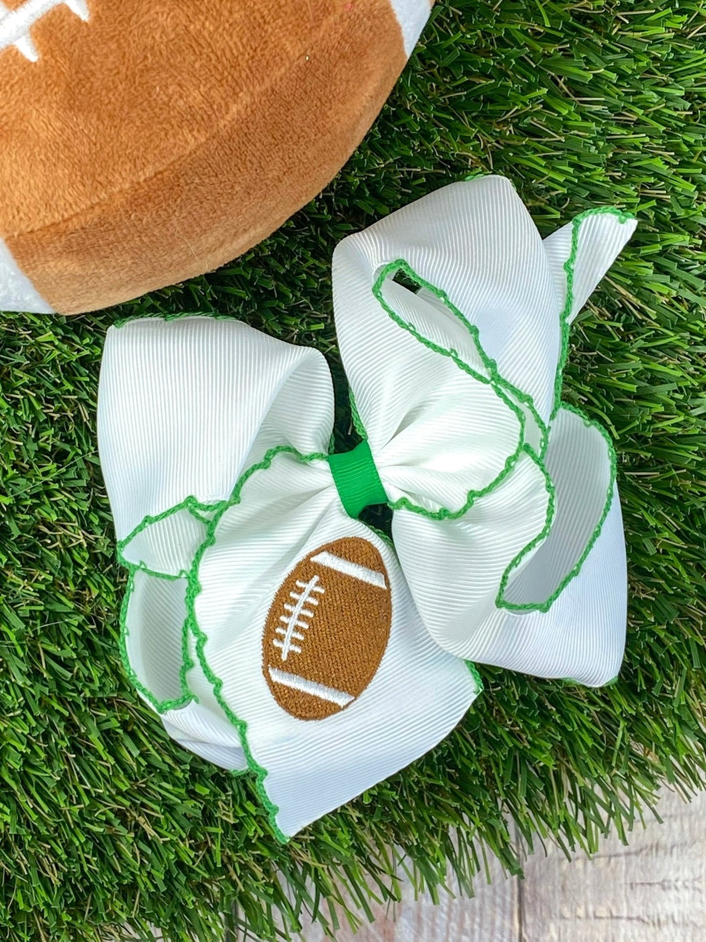 Football Embroidered Moonstitch Hair Bows