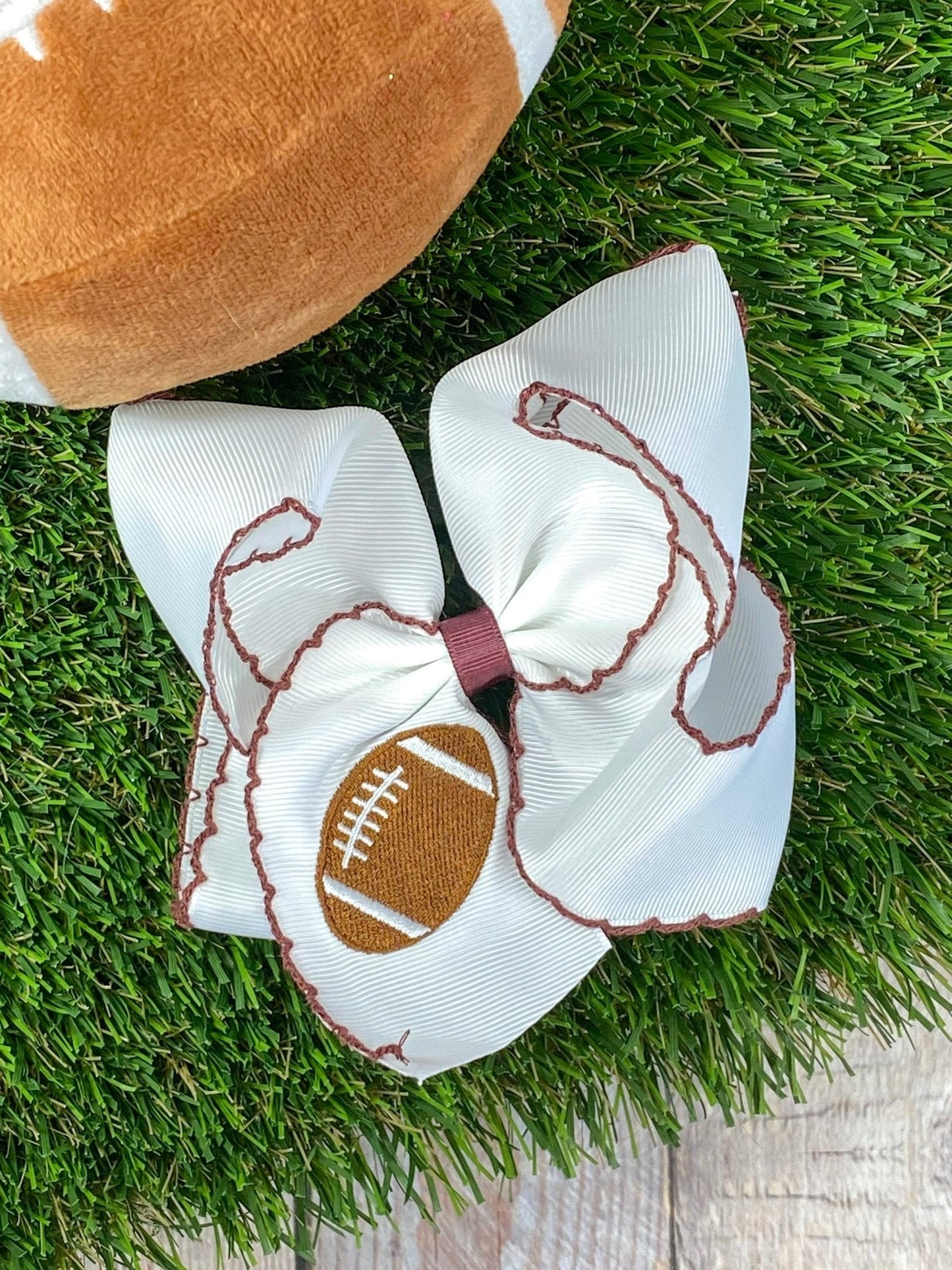 Football Embroidered Moonstitch Hair Bows