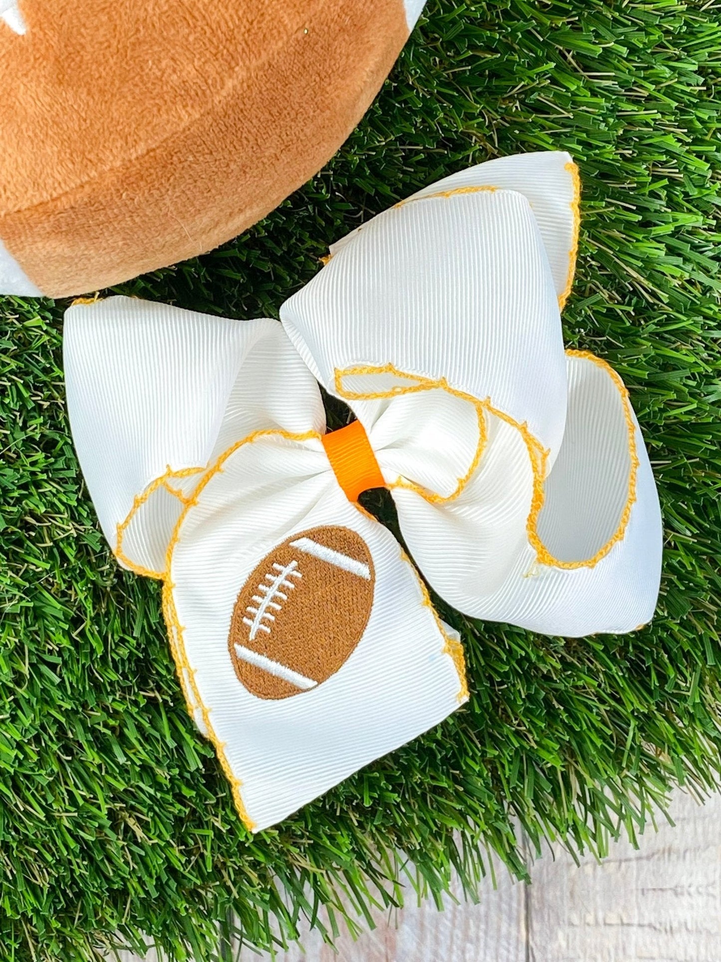 Football Embroidered Moonstitch Hair Bows